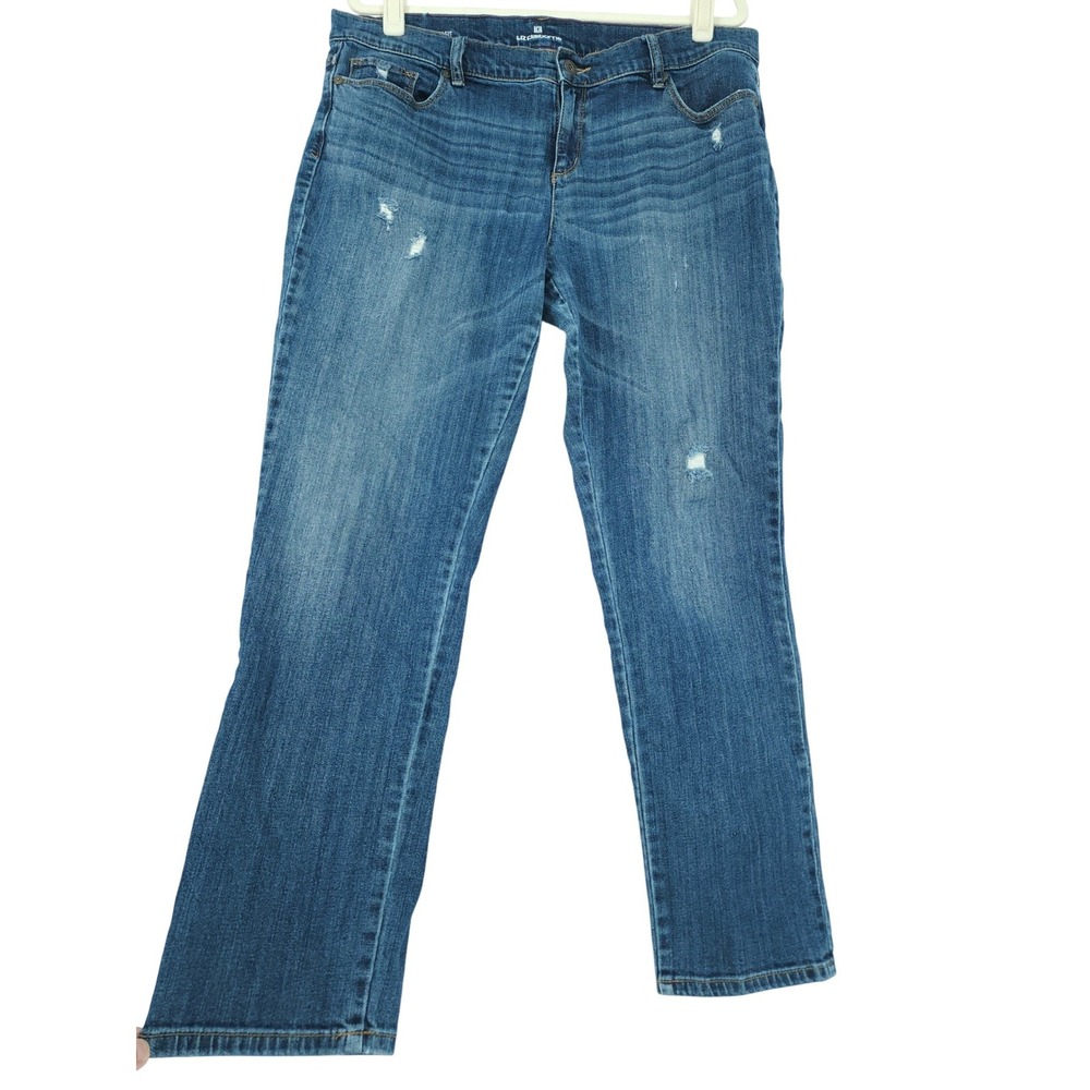 Liz Claiborne City Fit Skinny Boyfriend Jeans Womens‎ 14 Blue Casual  Distressed